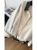 Chaqueta corta suelta de otoño estilo Ins para mujer, chaqueta casual de trabajo, versión coreana, bloques de color, cuello de solapa, simple y artística