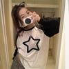 Otoño 2023 nuevo top de manga raglán con costuras en blanco y negro, holgado, versátil, adelgazante, casual, con estampado de estrella de cinco puntas, ropa de mujer