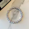 Colar Manta Rosa Roxo Pérola para Mulheres com Bolas de Diamante Céu Estrelado, Moderno e Elegante, Corrente para Clavícula de Luxo Leve Celebridade da Internet