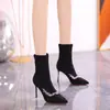 Botines de Tacón Alto Puntiagudos para Mujer 2026 Otoño/Invierno Nuevo Estilo Tacón de Aguja Elásticos Adelgazantes Sexy con Pedrería Talla Pequeña Botas de Moda