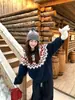 Suéter de punto Fair Isle para mujer, otoño e invierno, retro, corte holgado, estilo casual, engrosado, jersey, top con temática navideña