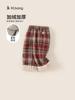 Ropa Infantil Bangxuan Invierno Nuevo Pantalones Infantiles para Niños Pequeños Pantalones a Cuadros Borde Crudo Pantalones de Pierna Ancha Pantalones Casuales para Niñas