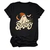 Amazon eBay sitio independiente casual y cómoda camiseta de mujer con cuello redondo y manga corta espeluznante de luna telaraña fantasma