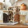 Frasco cuadrado de vidrio borosilicato tapa de bambú frasco para guardar bocadillos dulces frasco para té Frasco de cocina para guardar granos frasco sellado