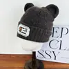 Gorro de Lana Tejido con Orejas de Oso Lindo para Otoño e Invierno para Hombres y Mujeres, Cabeza Grande, Cara Pequeña, Versátil, Engrosado, Cálido, Gorro Protector de Orejas