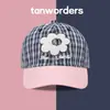 Gorra de béisbol a cuadros estilo coreano con bloques de color y pequeño bordado floral para niñas, gorra versátil de primavera que hace que la cara se vea más pequeña y proporciona protección solar