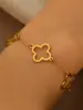 Conjunto de Pulseiras Tecidas em Aço Inoxidável Banhado a Ouro 18K Estilo Europeu e Americano, Luxo Leve de Nicho, Trevo de Quatro Folhas Vazado, Disponível em Várias Cores