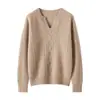 Suéter Feminino Grosso de Caxemira com Gola Meio Aberta, Padrão Trançado Tricotado, Novo Estilo Outono e Inverno, Estilo Solto e Preguiçoso, Suéter Básico