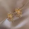 Pendientes de Fuegos Artificiales con Goteo de Aceite y Tachuelas de Diamante en Plata, Diseño de Nicho, Aretes Personalizados, Lujo Ligero, Sensación de Alta Gama, Pendientes Versátiles para Mujer