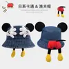 Chapéu de Pescador de Palma Moderno e Fofo para Mulheres, Chapéu de Sol Japonês de Aba Larga para Afinar o Rosto, Chapéu Bucket de Jeans Versátil com Desenhos