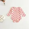 Enterizo de bebé de canalé estilo Ins con cuello de volantes, estampado de lazo en forma de corazón, mono base suave y transpirable