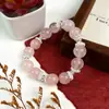 Pulseira Grande de Quartzo Rosa Natural Estilo Xiaohongshu com Zircônia Microincrustada, Estilosa e na Moda, Perfeita como Presente de Aniversário para uma Amiga Próxima