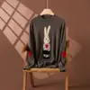 Suéter de Caxemira Bordado Jacquard Resistente Coelho Fofo Outono e Inverno Novo Gola Redonda Camisa Base de Lã Feminina