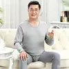 Conjunto de ropa interior térmica de algodón para hombre de mediana edad y ancianos, suéter de algodón completo con cuello medio alto, top y pantalón de punto cálido