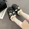 Zapatos Peludos Franceses de Punta Redonda con Doble Hebilla para Mujer 2026 Nuevo Otoño Invierno Retro Calidez con Felpa Zapatos Birkenstock Zapatos Casuales Individuales