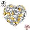 Evelle Original Prata Esterlina s925 Pulseira de Contas Amor Coração de Zircônia Coração Dourado DIY Combinação de Contas Versátil