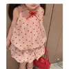 2026 Conjunto de Niña Rosa de Lunares con Volantes Sin Mangas Pantalón Tulipán Dos Piezas Verano Absolutamente Hermoso Conjunto Pequeño Delgado
