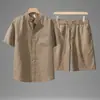 Traje de Lino de Alta Gama de Manga Corta para Hombre, Transpirable, Delgado, Casual y Holgado para Primavera y Verano