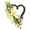 Arreglo de Corona de Flores Artificiales Hechas a Mano con Forma de Corazón de Zonghong, Decoración con Lazo Amarillo para el Día de San Valentín y el Día de la Madre Colgante de Puerta