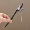 Nuevo Pasador de Flor de Terciopelo de Patrimonio Cultural Inmaterial Estilo Chino, Madera de Ébano Imitación, Pasador con Borla Estilo Nacional, Accesorio para el Cabello Hecho a Mano para Mujeres, Adecuado para Cheongsam y Hanfu