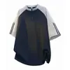 Camiseta Masculina Listrada Color Block com Meio Zíper, Tendência Transfronteiriça, Manga Curta, para o Verão, Caimento Solto, Versátil Casual, Manga Raglã