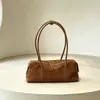 Bolsa de Mão Feminina Couro Genuíno Transfronteiriça Couro Bovino de Primeira Camada Fosco Bolsa Bowling Retrô Nova Bolsa de Ombro para o Dia a Dia