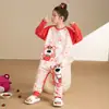 Pijama de una pieza para niña para primavera y otoño, de manga larga, saco de dormir anti-patadas y anti-frío, ropa de casa linda de dibujos animados para niñas pequeñas