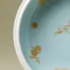Soporte para tetera azul Ino Kisho con incrustaciones doradas y plateadas de diseños de ciruelo, orquídea, bambú y crisantemo, Exquisita bandeja de cerámica para té seco, Juego de té Kung Fu