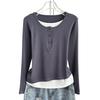 Playera de manga larga de dos piezas falsas para mujer 2023 Nueva Otoño Temprano Invierno Delgada Camiseta Base Interior Suelta Top de Ropa Exterior