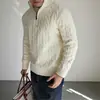 Suéter de Punto Trenzado Trendy Estilo Old Money para Hombre, Otoño e Invierno, Media Cremallera, Peso Pesado, Tallas Grandes, Corte Holgado, Cuello Alto, Jersey de Punto
