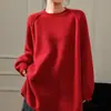 Suéter de tricô redondo estilo casual transfronteiriço para mulheres, espesso, macio e de cor sólida, caimento solto, elegante suéter feminino estilo coreano