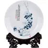 Jingdezhen Cerámica Estilo Chino Nuevo Decoración Creativa Plato Colgante Oficina Hogar Sala de Estar Estante Antiguo Artesanía Adornos de Joyería