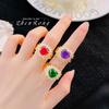 Anillo Retro de Alta Gama Cristal de Lujo Color Tesoro Anillo Abierto para Mujer Medio Antiguo Versátil Elegante Color Circonia Dedo Índice
