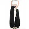 Pantalones Paracaídas de Verano con Estampado de Llamas Retro Americano, Holgados, Casuales, Versátiles, Adelgazantes, Pierna Ancha, Largo hasta el Suelo, Pantalones Casuales