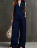 Roupas de Verão Europeias e Americanas Transfronteiriças de 2026 para Mulheres, Conjunto de Linho Estilo Preguiçoso, Colete sem Mangas + Calça de Pernas Largas, Elegante e Emagrecedor