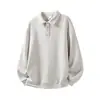Camisa polo masculina de manga comprida cor sólida estilo old money, nova coleção de outono, camiseta simples de peso pesado com gola dobrável, top casual masculino