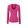 Camiseta de Manga Larga Ajustada con Cuello en V Cepillado Retro Pure Desire para Mujer Capa Interior de Otoño/Invierno Cintura Ajustada Capa Base Top Versátil Hot Girl