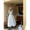 Vestido largo de punto patchwork de estilo minimalista, cintura alta, adelgazante, con escote cuadrado hueco, para mujer, en azul, Novedad Primavera/Verano 2026