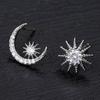 Cao Shi Estilo Coreano Estrela Lua Brincos Criativos Assimétricos Diamante Cheio Estrela Lua Brincos Moda Feminina ins Brincos
