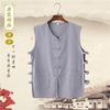 Chaleco chino de algodón y lino de verano para papá de mediana edad, chaleco con hebilla retro para hombre, camiseta sin mangas con cuello en V, camiseta de abuelo