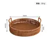 Bandeja Tecida de Rattan Sintético Cesta de Piquenique para Frutas e Lanches Cesta Tecida com Duas Alças Cesta Redonda Tecida Cesta para Pão e Confeitaria