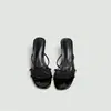 Sandalias de Tacón Alto Negras de Verano Estilo Nuevo con Tiras Finas y Punta de Tanga con Diseño Estilo Hada para Uso en Exteriores, Sandalias de Tacón de Aguja con Punta Cuadrada para Combinar con Faldas