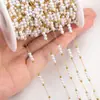 Cadena de Acero Inoxidable Chapado en Oro de 18K Cadena Suelta Cadena de Perlas de 3 mm Cadena con Colgante Accesorios para Joyería DIY Materiales para Ropa