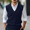 Chaleco de Punto con Cuello en V para Hombre Otoño e Invierno, Chaleco Suéter sin Mangas Casual de Negocios, Chaleco de Punto Pullover con Cintura Acanalada, Suministro Transfronterizo
