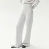 Pantalones casuales de punto de cachemira de bebé, fluidos y estructurados para mujer, de cintura alta, pierna ancha con costura central, corte holgado, diseño de pierna recta para otoño e invierno