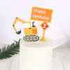 Decoración para Pastel de Cumpleaños Figura de Excavadora con Bandera Vehículo de Construcción para Niño Pequeño Topper Temático 3D
