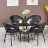 Juego de Mesa y Sillas para Balcón, Juego de Tres Piezas de Sillas de Ratán, Mesa Pequeña, Mesa de Café, Silla de Ocio para Exteriores con Respaldo, Silla para Patio Exterior