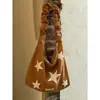 Bolsa de Ombro Plissada Bordada com Estrelas Estilo Retrô Coreano para Mulheres, Bolsa Tote Simples para o Dia a Dia, Bolsa Transversal Casual de Grande Capacidade