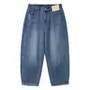 Calça carrot de cintura alta com design desconstruído 2026 outono novo estilo coreano versátil moda jeans lavado perna larga calça comprida