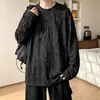 Camiseta de manga comprida com efeito lavado para homens, adequada para primavera e outono, com corte solto e relaxado, gola redonda, estilo americano moderno e pode ser usada como camada base